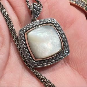Town and Country 925 Silver wheat chain with 14k gold/Mother of pearl st…